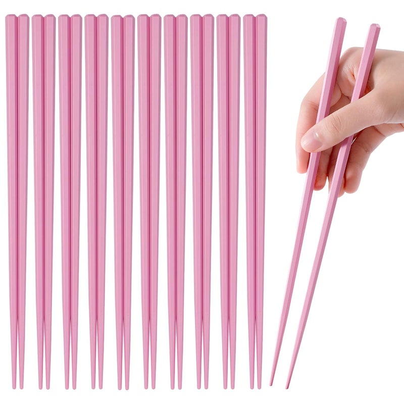 PYBBO 10 Pairs Fiberglass Chopsticks Non-Slip Tips, Dishwasher Safe & Reusable Japanese Korean Chopsticks for Sushi Ramen, 9.63 inch/24.5cm Chop Sticks for Family Restaurant - Pink - Image 1