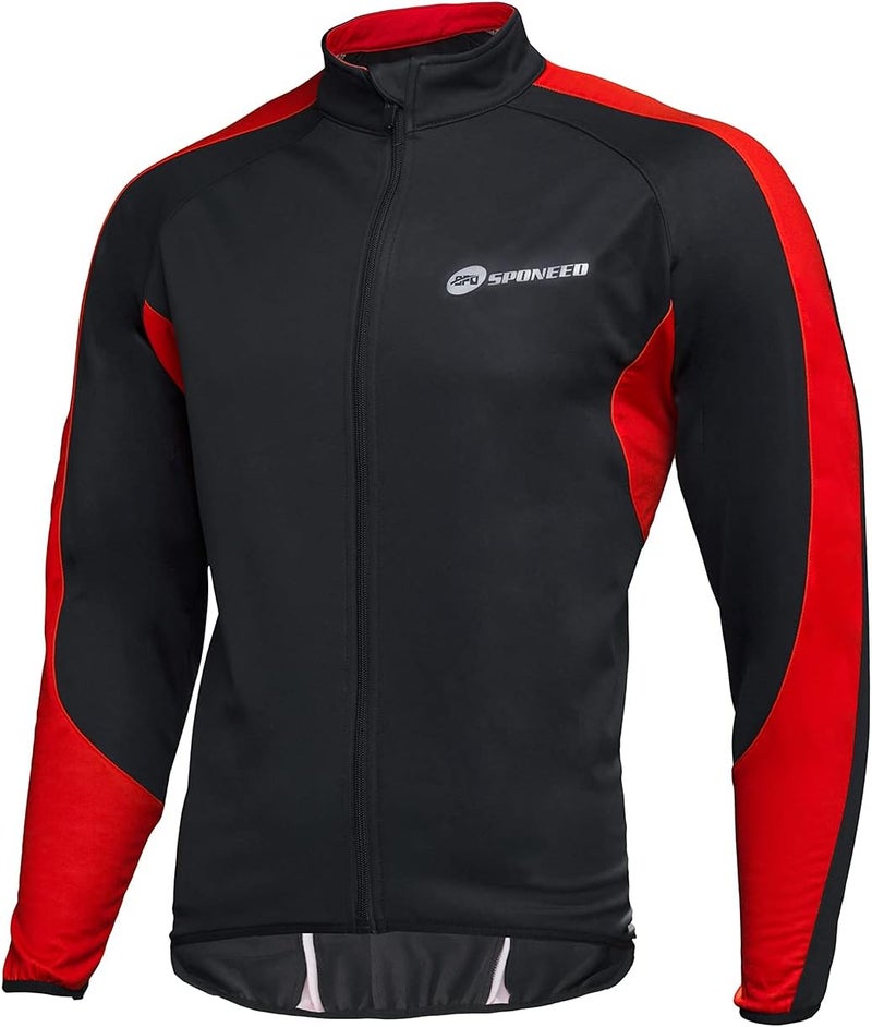 sponeed Men's Windproof Jackets Cycling Fleece Coat Shirts Winter Thermal Snowing Running Tops Bike Overcoats - Image 1