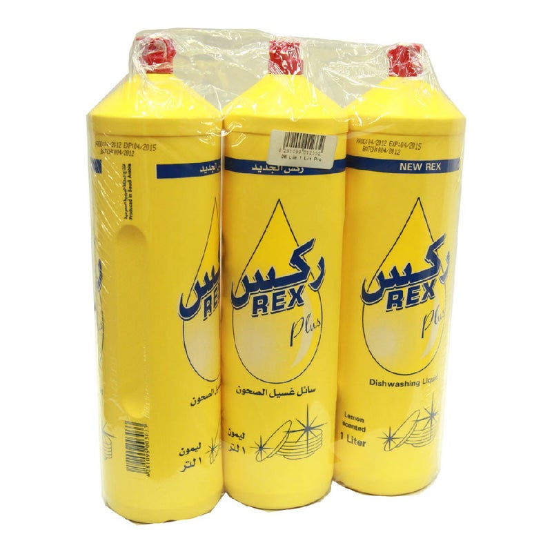REX سائل غسيل الصحون بالليمون من ركس، 1 لتر × 3