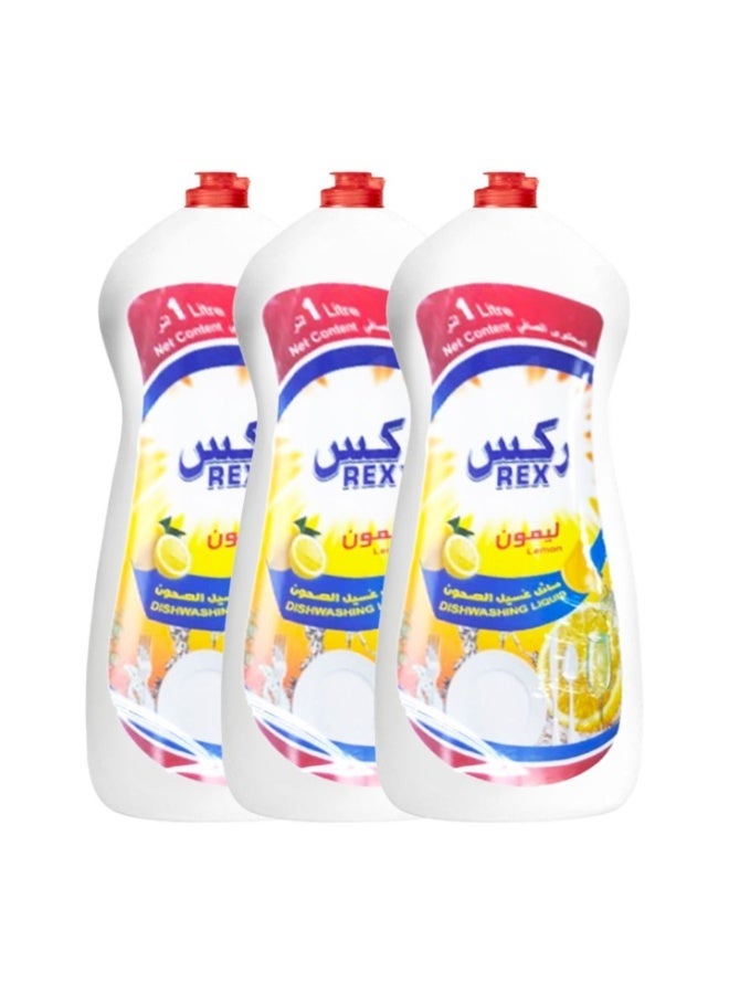 سائل غسيل الصحون بالليمون من ركس، 1 لتر × 3