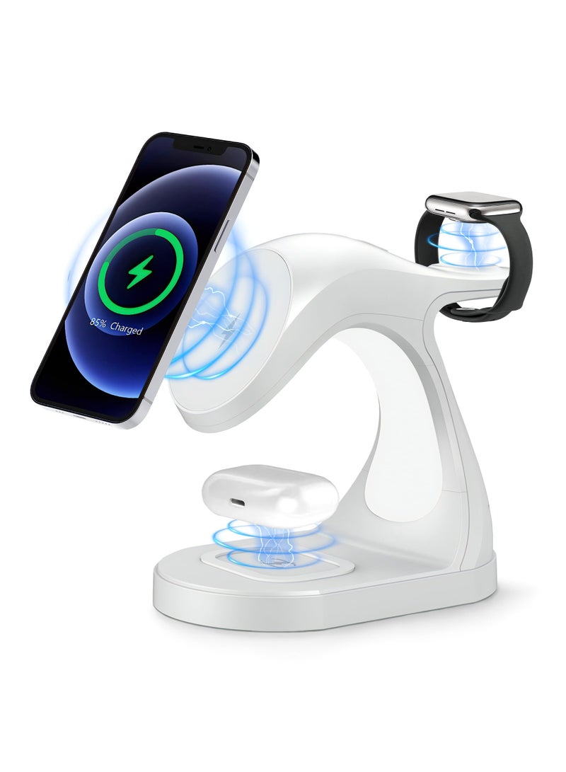 SYOSI Magnetic Charging Station, 3 in 1 Wireless Travel Charging Station with Light, Mag-Safe Charger Portable Stand, for Multiple Devices Apple, for iPhone 15 14 13 12 - Image 1