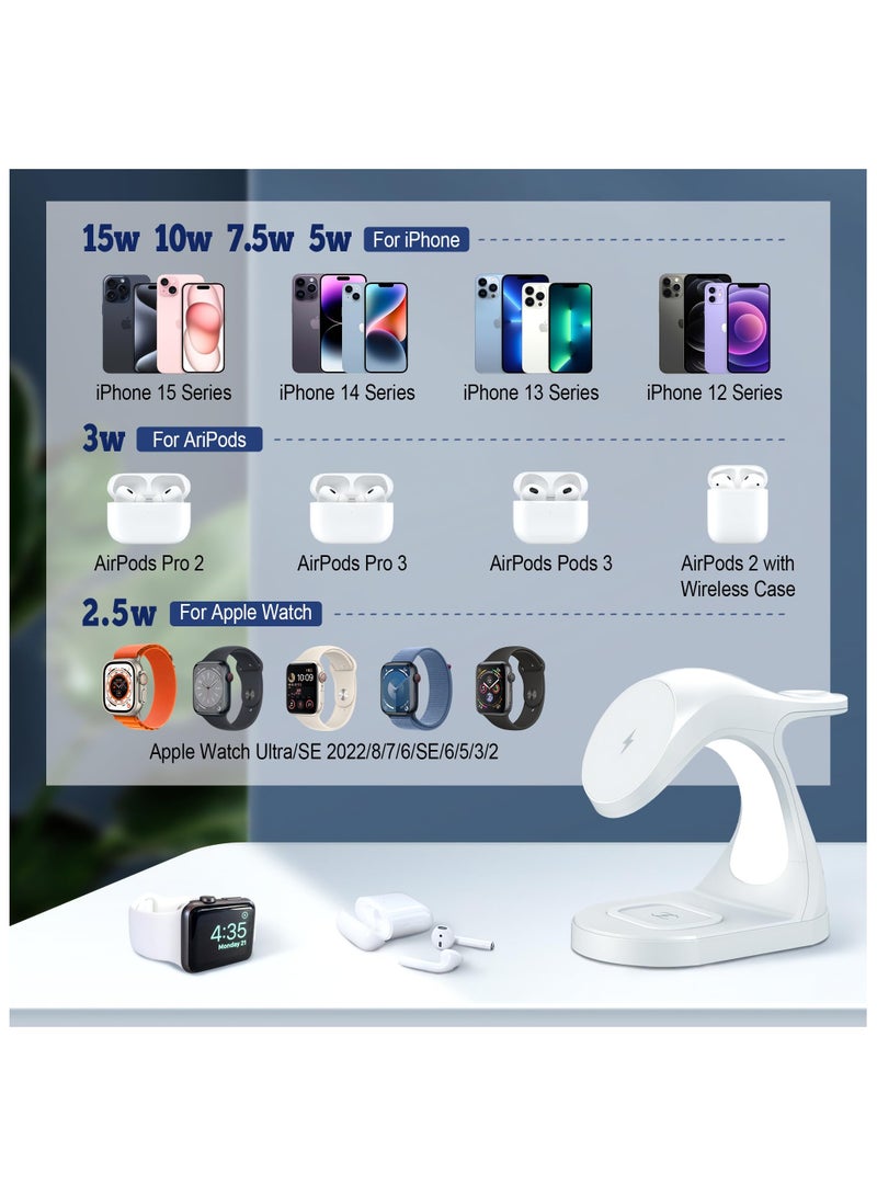 SYOSI Magnetic Charging Station, 3 in 1 Wireless Travel Charging Station with Light, Mag-Safe Charger Portable Stand, for Multiple Devices Apple, for iPhone 15 14 13 12 - Image 5