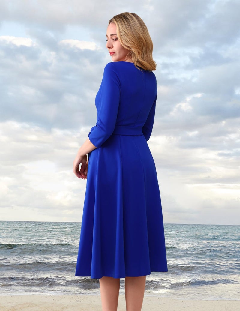DRESSTELLS Formal Wedding Guest Dresses, Holiday Cocktail Tea Party Long Sleeve Mother of Bride Dress Church Prom Evening Gown Gala Modest Aline Swing 1950s Retro Vingtage, Royal Blue L - Image 4