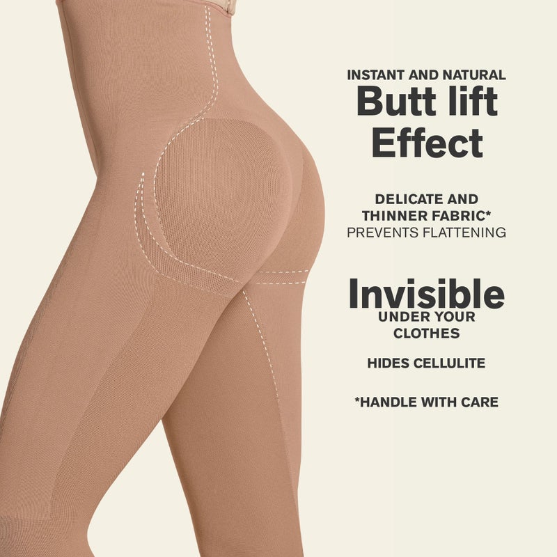 Leonisa Invisible Tummy Control Bodysuit Shapewear Leggings for Women with Leg Compression Shorts,Beige,L-XL - Image 3