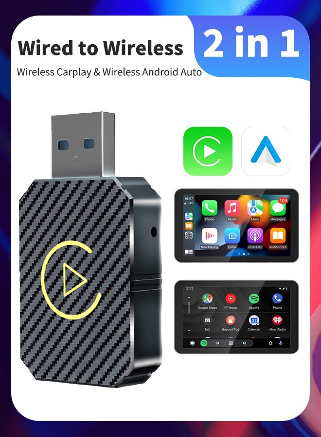 Digisand 2 in 1 Wireless Carplay Android Auto Adapter Mini Box Wired To Wireless Plug and Play 5Ghz WiFi Type-C/USB For Toyota VW Peugeot - Image 1
