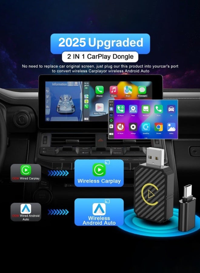 Digisand 2 in 1 Wireless Carplay Android Auto Adapter Mini Box Wired To Wireless Plug and Play 5Ghz WiFi Type-C/USB For Toyota VW Peugeot - Image 3