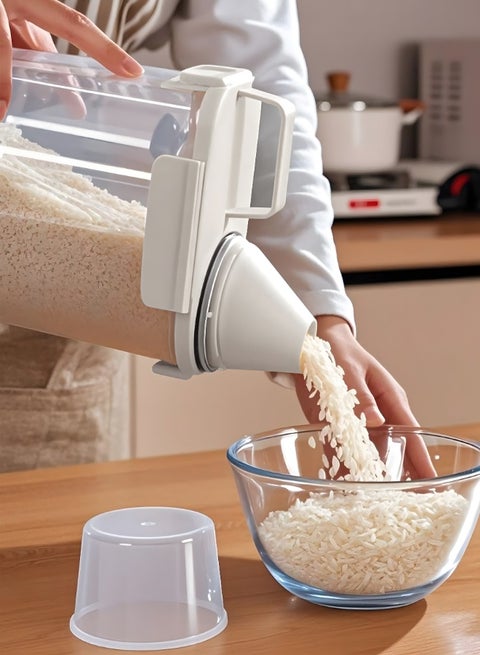 Storage Plastic Container With Pour Spout And Measuring Cup Clear, Food Storage Container Cereal Dispenser for Rice Flour 2.5L