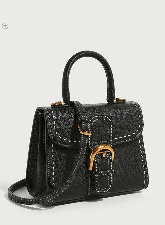 Loquat Ladies' Stylish Vintage Handbag Single Shoulder Crossbody Bag Black  - Image 2