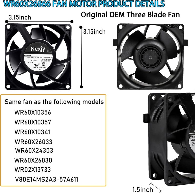 محرك مروحة مبخر الثلاجة المطور لعام 2024 WR60X26866 V80E14MS2A3-57A611، متوافق مع ثلاجات GE، بديل لمحرك مروحة المبخر WR60X10341 WR60X10356 WR60X10357، ضمان لمدة 10 سنوات - Image 2