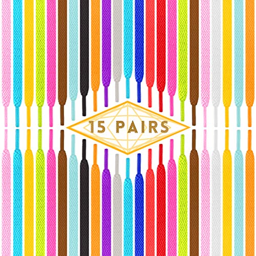 ISUSSER 15 Pairs 45" Flat Coloured Athletic Shoe Laces for Sneakers Skate Shoes Boots and Sport Shoes - Image 3