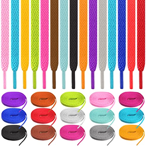 ISUSSER 15 Pairs 45" Flat Coloured Athletic Shoe Laces for Sneakers Skate Shoes Boots and Sport Shoes - Image 1