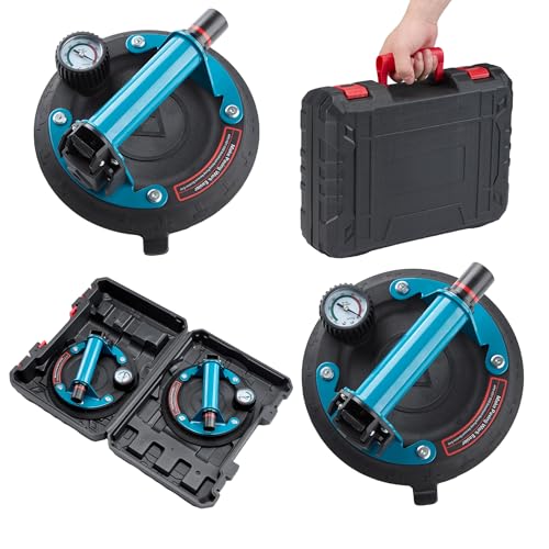 Gotsblock 8 Glass Suction Cups with Pressure Gauge 2 Pack Vacuum Suction Cups with Metal Handle Heavy Duty Handheld Suction Cups for Glass Granite Lifting 440 lbs Load Capacity with Carrying Case - Image 1