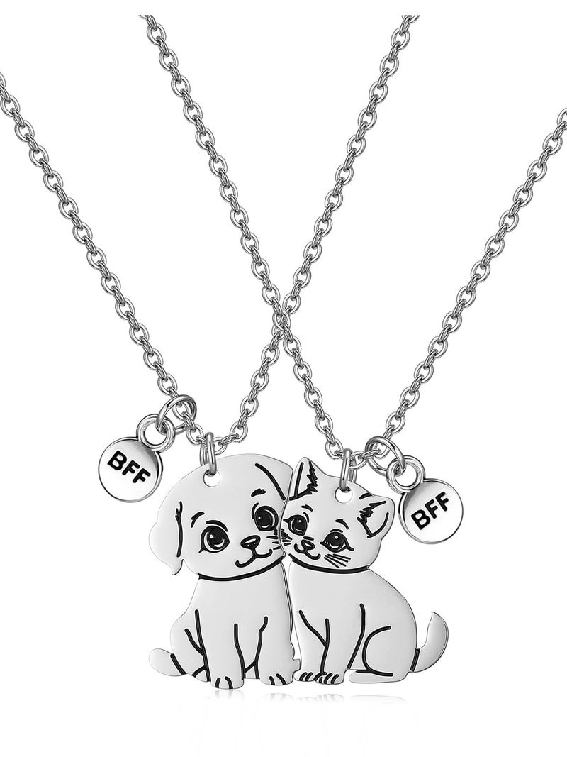 PESOENTH Friendship Bff Necklace for 2,Dog Cat Best Friend Necklaces Jewelry Gifts,Funny Matching Friend Birthday Besties Gifts for Women Friends Female Christmas Graduation - Image 1