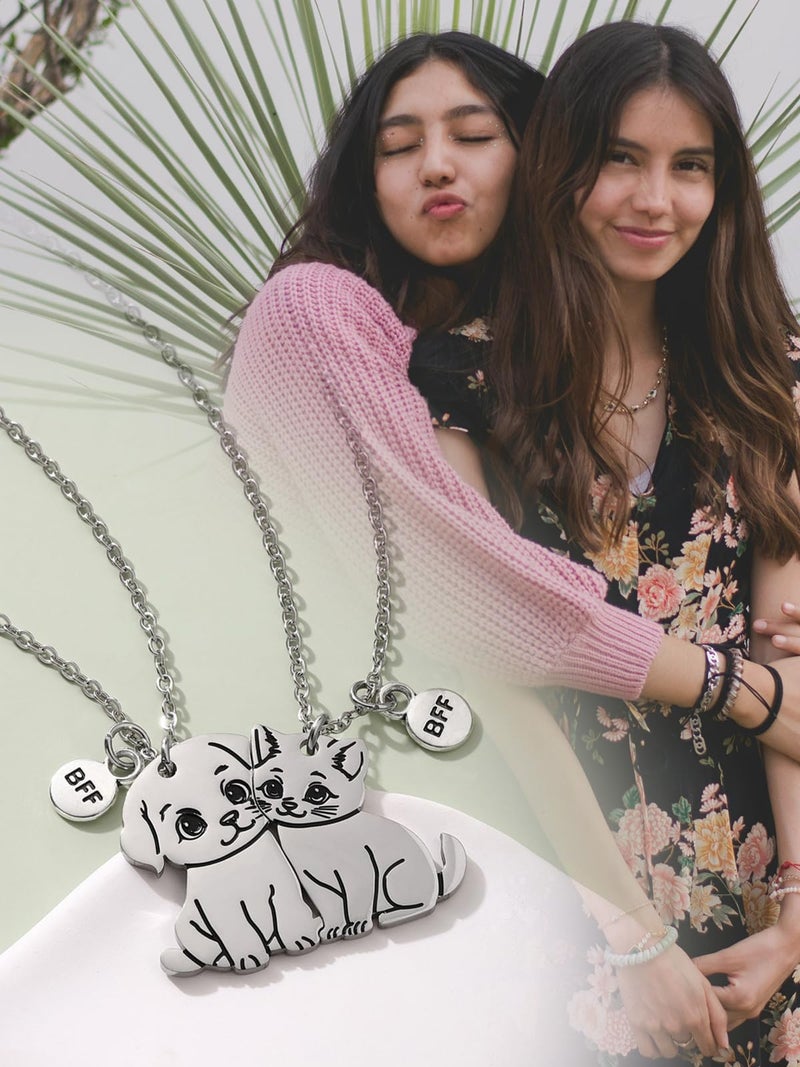 PESOENTH Friendship Bff Necklace for 2,Dog Cat Best Friend Necklaces Jewelry Gifts,Funny Matching Friend Birthday Besties Gifts for Women Friends Female Christmas Graduation - Image 2
