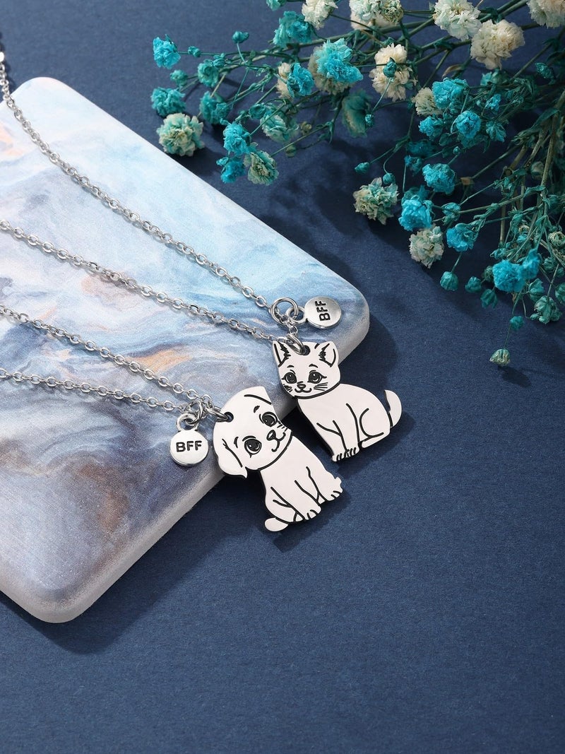 PESOENTH Friendship Bff Necklace for 2,Dog Cat Best Friend Necklaces Jewelry Gifts,Funny Matching Friend Birthday Besties Gifts for Women Friends Female Christmas Graduation - Image 4