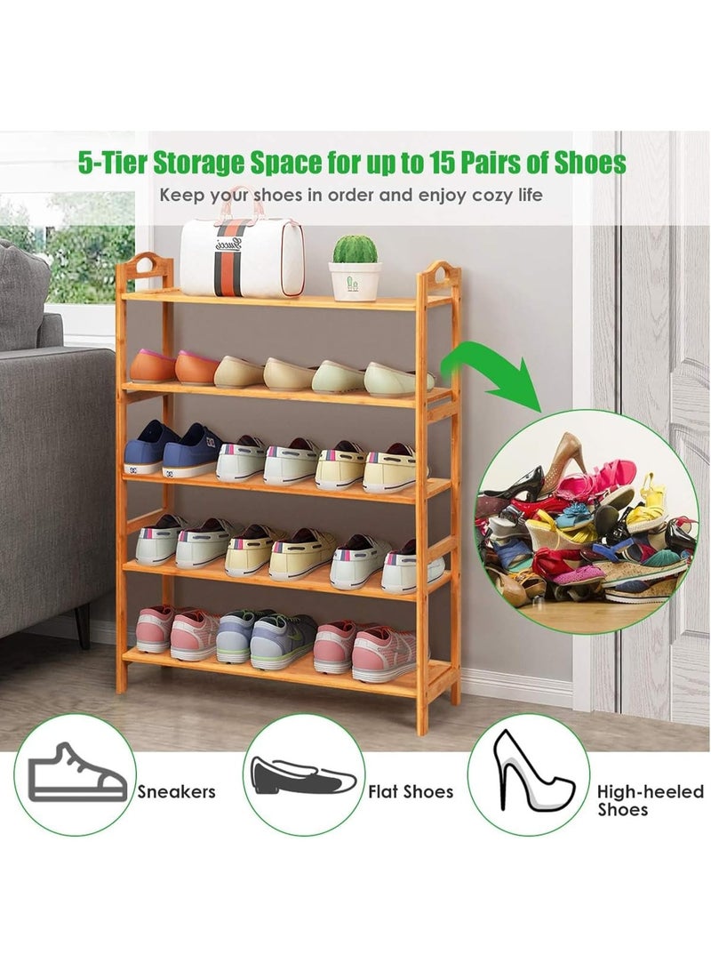 U-HOOME Wooden Shoe Rack Cabinet, Wooden Shoe Cabinet with Two Rounded Handle, Free Standing Shoes Stand Entryway Shoe Shelf,Shoe Storage Organizer Boots Storage Shelf House Furniture Shoe Racks - Image 3