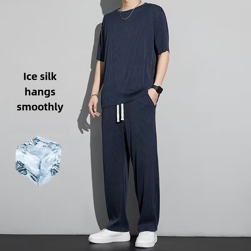Summer Casual Mens T-Shirt and Pants Set blue  - Image 1