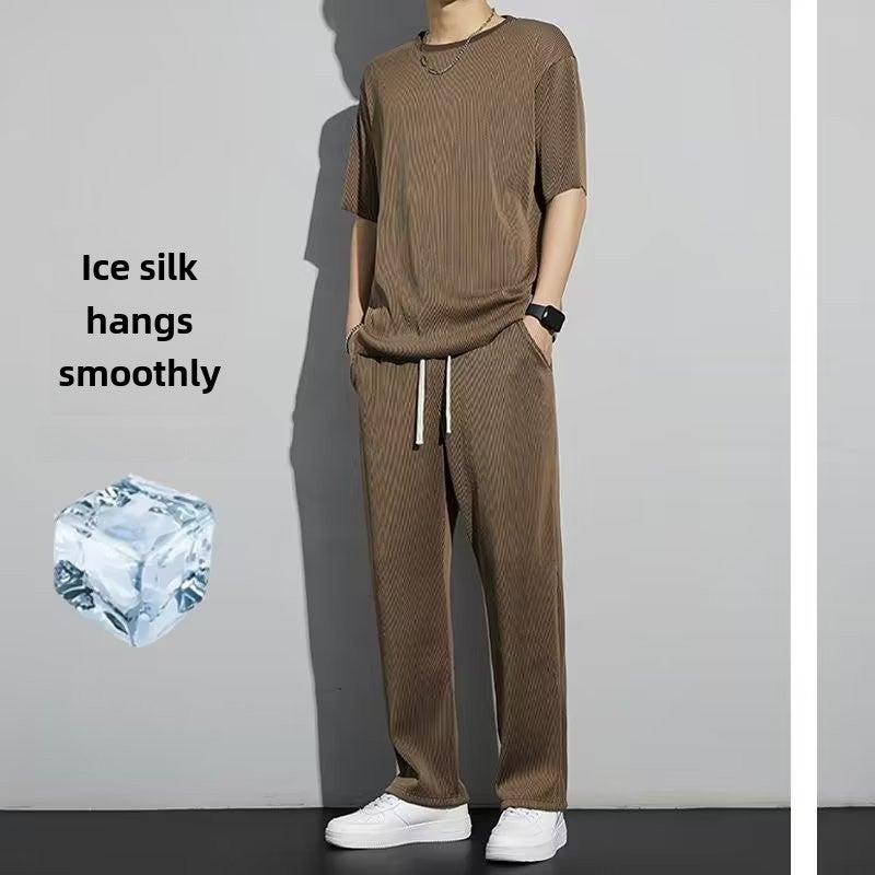 Summer Casual Mens T-Shirt and Pants Set blue  - Image 5