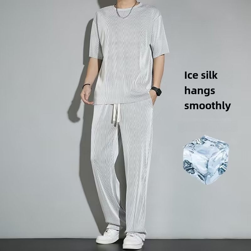 Summer Casual Mens T-Shirt and Pants Set blue  - Image 3