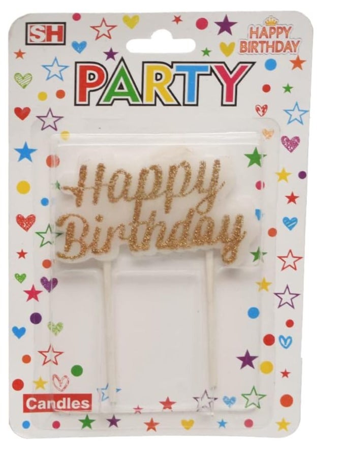 Generic - Large birthday glitter candle with happy birthday design for cake decoration - gold white - Image 1