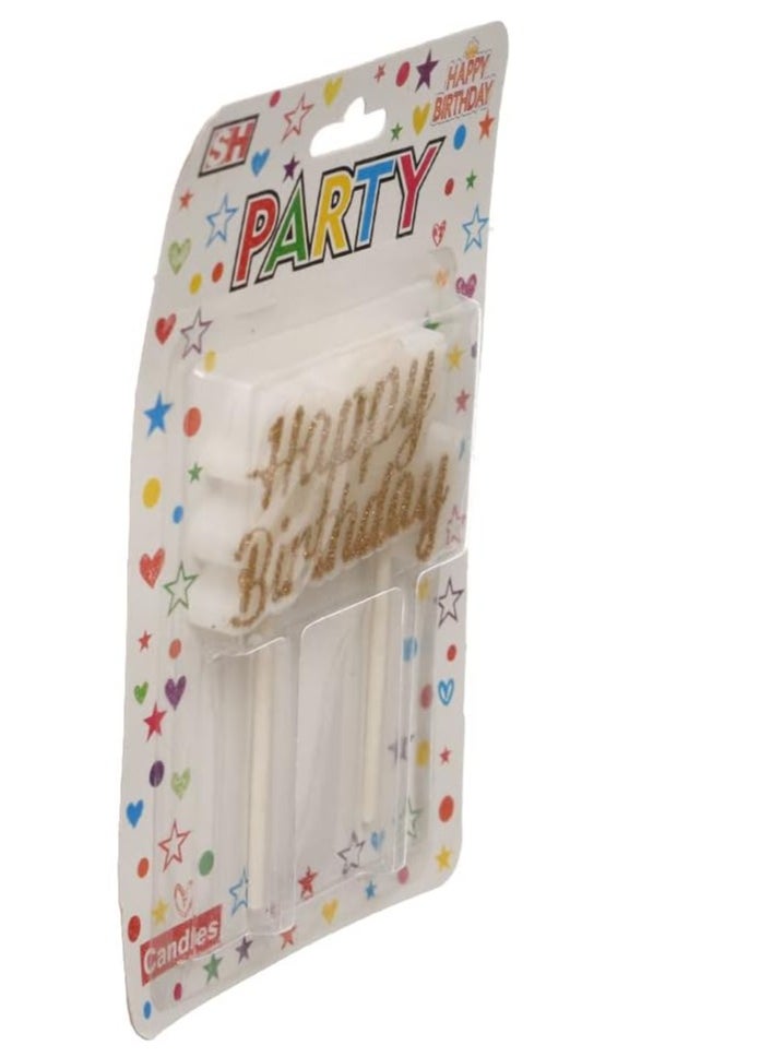 Generic - Large birthday glitter candle with happy birthday design for cake decoration - gold white - Image 1