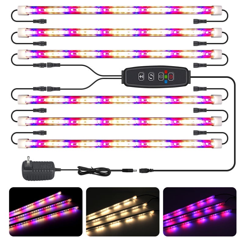 شرائط أضواء نمو LED للنباتات الداخلية 3 أوضاع عمل 10 مستويات سطوع قابلة للتعديل أضواء نباتات مع مؤقت دورة تلقائي 3912 ساعة 36 واط طيف كامل مصابيح زراعة DIY للبذور الزراعة المائية 6 شرائط