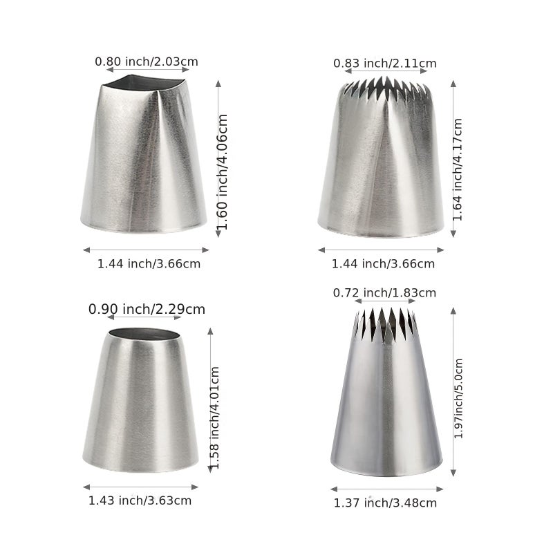 4pcs Silvery Stainless Steel Flower Mouth Tassels Piping Tips Set F02 F06 9FT R22L for Cake Cupcake Cookie Decorating - Image 1