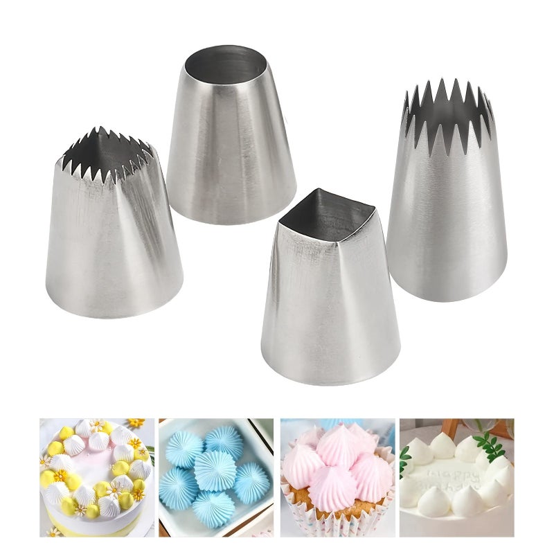 4pcs Silvery Stainless Steel Flower Mouth Tassels Piping Tips Set F02 F06 9FT R22L for Cake Cupcake Cookie Decorating - Image 2