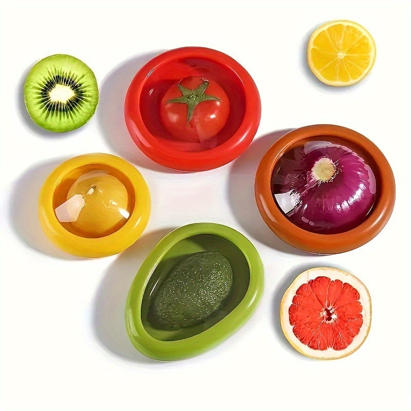 4-Piece Silicone Fruit & Vegetable Storage Set - Reusable Fresh Containers for Fridge, Avocado Saver, Tomato Storage, Garlic, Onions, Lemons & Potatoes
