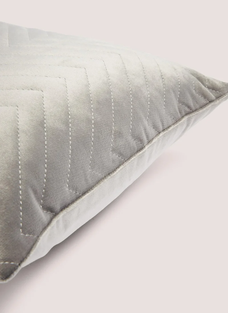 Matalan Grey Velvet Quilted Cushion (30cm x 50cm)