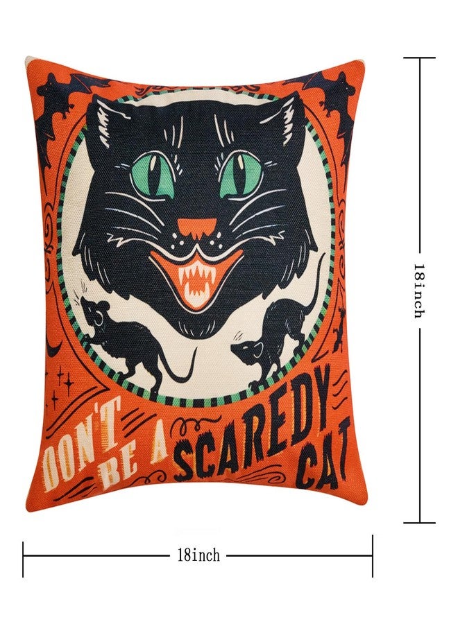 Hongsome Vintage Halloween Decor-Throw Pillow Covers 18x18 in set of 4,Retro Linen Pillow Case with Scaredy Cats Pumpkins Skull Bats for Couch Fall Holiday Outdoor Burnt Orange Green Black Decorations - Image 2