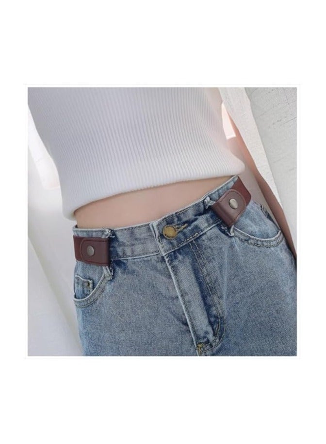 High Quality Invisible Stretch Elastic Jeans Belt Brown for Women Men, No Buckle Waist Belt - Image 2