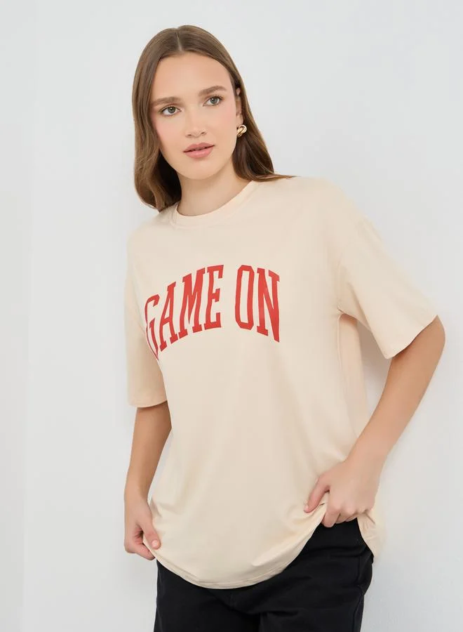 تايك تو Take Two Slogan Print Oversize T-Shirt