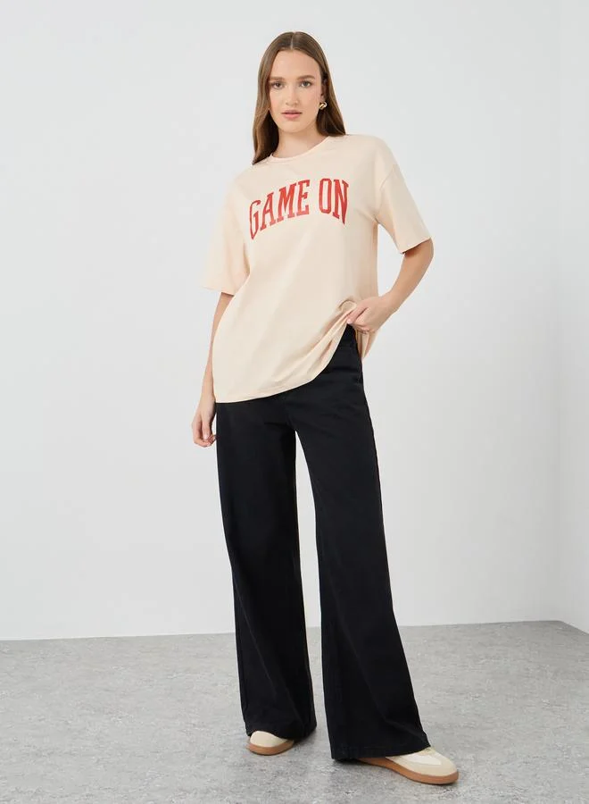تايك تو Take Two Slogan Print Oversize T-Shirt