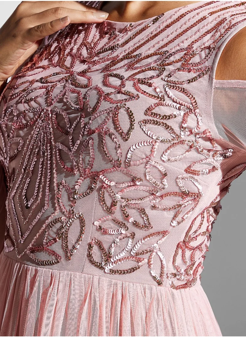 Namshi x Cold Shoulder Embellished Dress