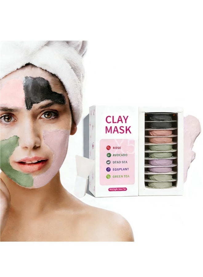 كلاي قناع طيني للوجه، تركيبة مرطبة ومنظفة بعمق، غني بالمكونات الطبيعية، مثالي لجميع أنواع البشرة، 10 عبوات فردية - Image 1
