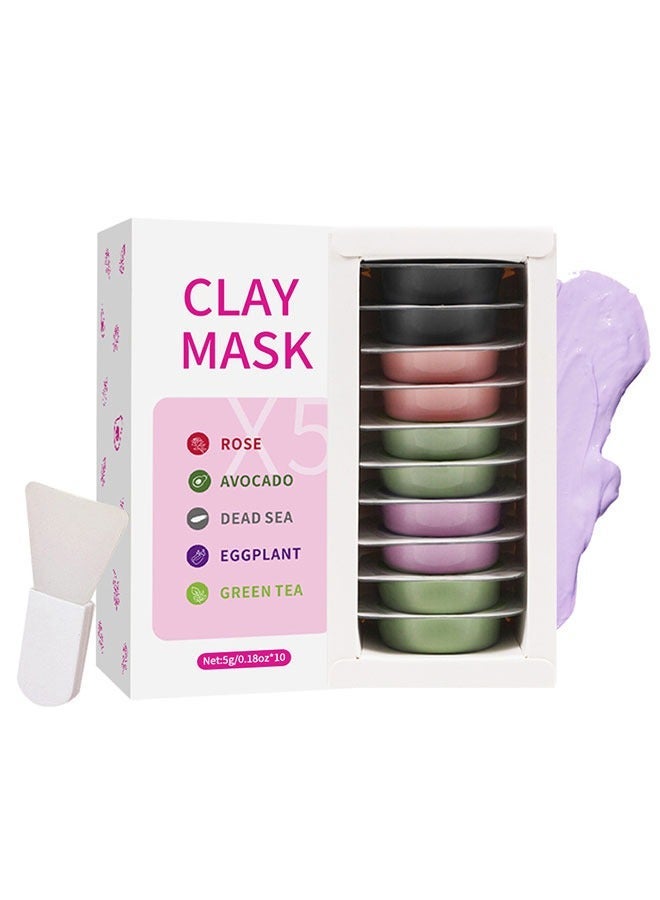 كلاي قناع طيني للوجه، تركيبة مرطبة ومنظفة بعمق، غني بالمكونات الطبيعية، مثالي لجميع أنواع البشرة، 10 عبوات فردية - Image 3