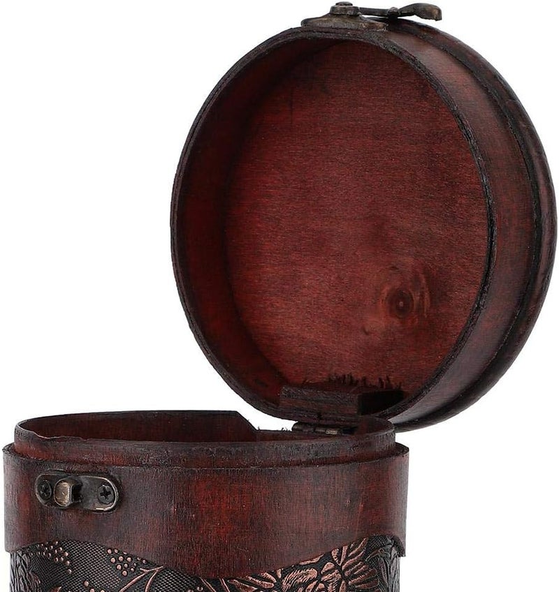 klarako Wine Box Portable Vintage Round Wood Single Red Wine Storage Box with Handle Retro Gift Kitchen Wine Racks - Image 5
