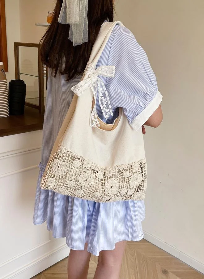 تايك تو Lace Embroidered Shoulder Bag with Bow Detail