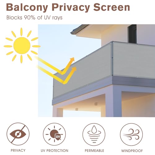 SUNNY GUARD 3'x16' Light Grey Balcony Deck Privacy Screen Fence, Apartments Railing Screen, Heavy Duty Wind Screen for Outdoor, Deck，Backyard,Patio Privacy（We Make Custom Sizes） - Image 2