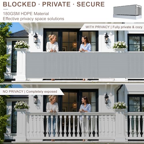 SUNNY GUARD 3'x16' Light Grey Balcony Deck Privacy Screen Fence, Apartments Railing Screen, Heavy Duty Wind Screen for Outdoor, Deck，Backyard,Patio Privacy（We Make Custom Sizes） - Image 3