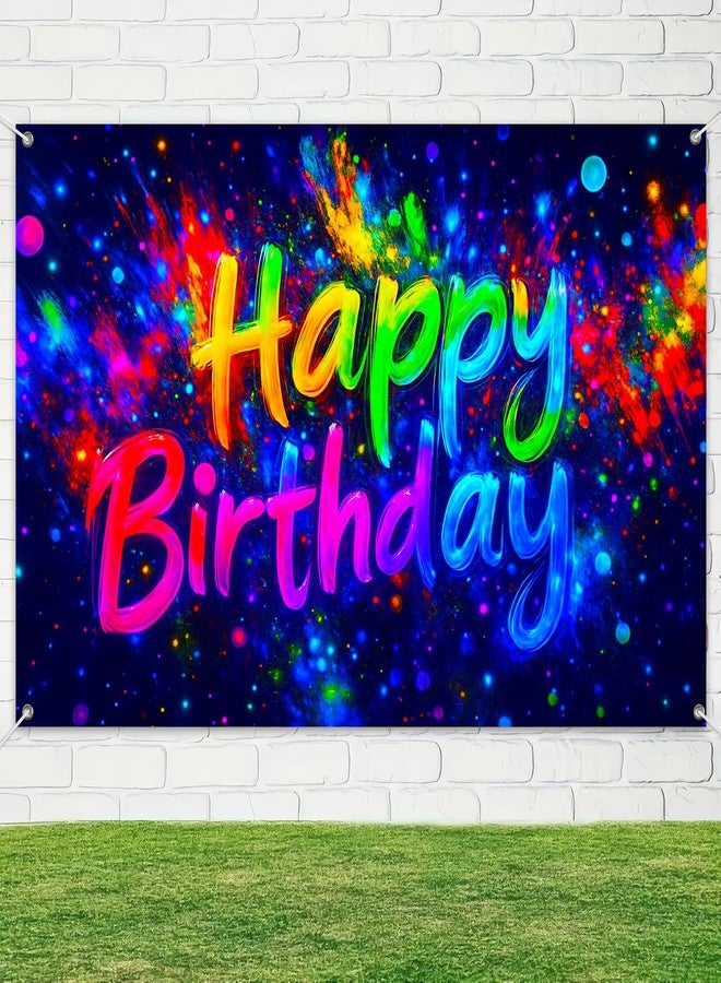 BlissYard Neon Happy Birthday Banner 71x43 Inch Glow Party Backdrop Colorful Paint Splatter Light Burst Vibrant Teens Kids Birthday Party Supplies Photo Booth Background For Girls or boys gifts - Image 5