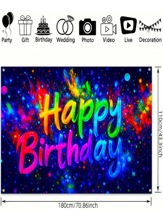 BlissYard Neon Happy Birthday Banner 71x43 Inch Glow Party Backdrop Colorful Paint Splatter Light Burst Vibrant Teens Kids Birthday Party Supplies Photo Booth Background For Girls or boys gifts - Image 3