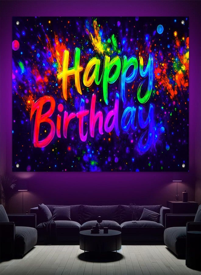 BlissYard Neon Happy Birthday Banner 71x43 Inch Glow Party Backdrop Colorful Paint Splatter Light Burst Vibrant Teens Kids Birthday Party Supplies Photo Booth Background For Girls or boys gifts - Image 4