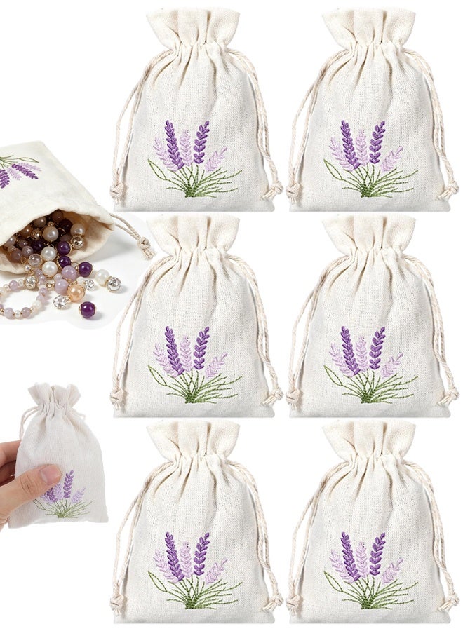 ٦ أكياس معطرة برائحة اللافندر، أكياس مجوهرات معطرة برائحة اللافندر، أكياس قطنية كتانية برباط، أكياس قماشية صغيرة برباط، مناسبة للأعمال اليدوية، حشو التوابل، المجوهرات، وحفلات الزفاف - Image 1