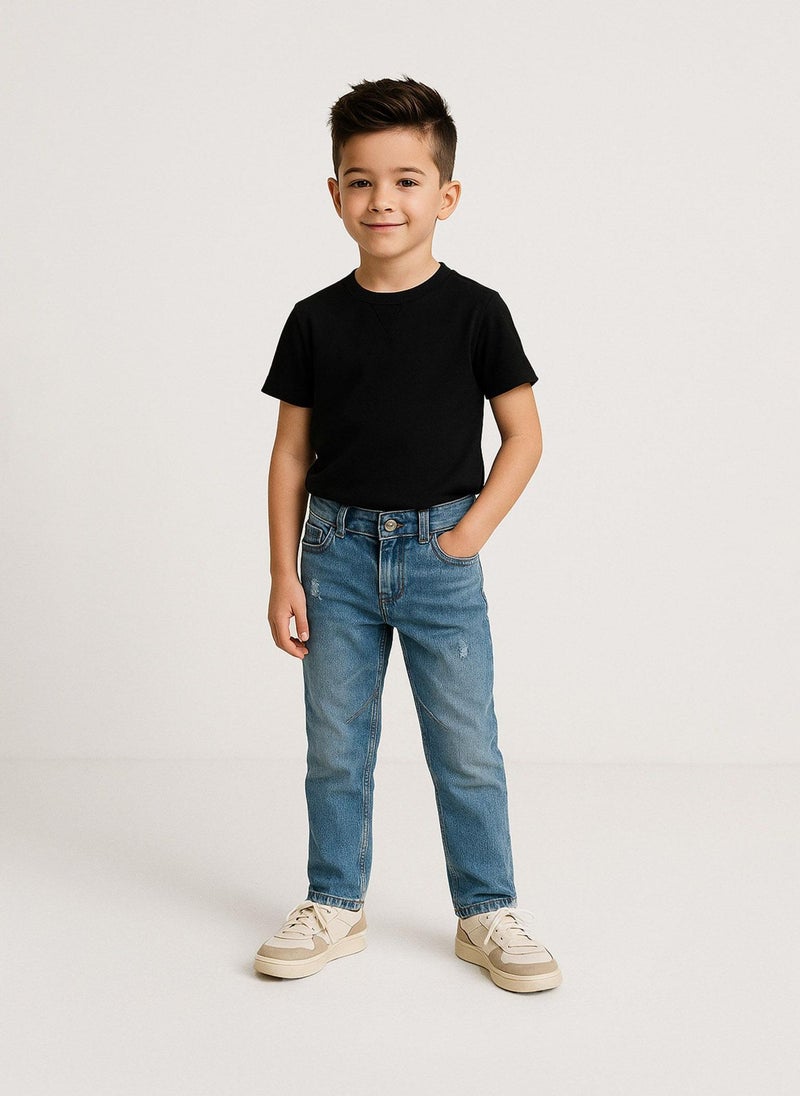 MINOTI Kids' Straight Leg Jeans with Light Distressing - Image 1