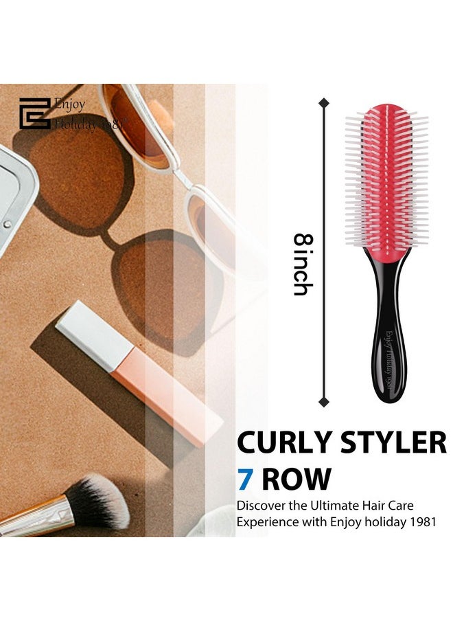 Enjoy Holiday 1981 - Hair Brush For Women Men Curly Wet Or Dry Hair Classic Detangling Brushes 7 Row For Natural Thick Hair Blow Styling Separating Shaping Defining Curls Tools Travel Bristle Black Hairbrush - Image 1