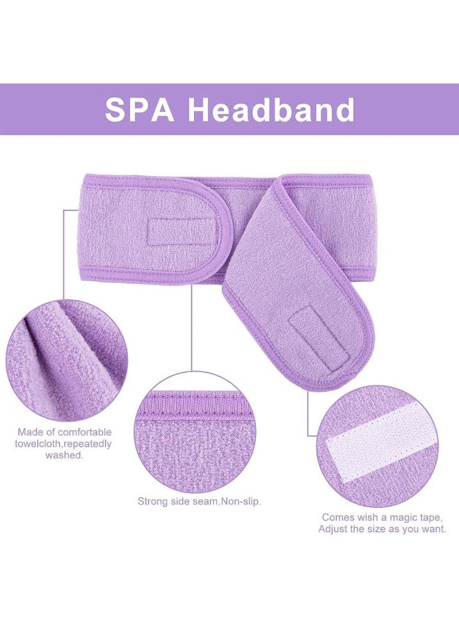 جيه زد اس عصابة رأس للوجه من JZS Spa، 3 قطع من عصابة رأس من قماش تيري قابلة للتعديل للعناية بالبشرة وقناع الوجه والاستحمام والرياضة مع شريط سحري (أرجواني) - Image 3