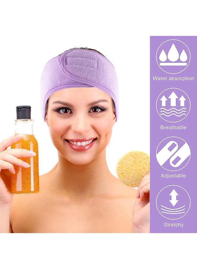 جيه زد اس عصابة رأس للوجه من JZS Spa، 3 قطع من عصابة رأس من قماش تيري قابلة للتعديل للعناية بالبشرة وقناع الوجه والاستحمام والرياضة مع شريط سحري (أرجواني) - Image 4