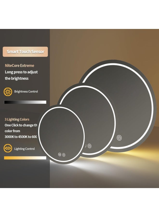 WALALLA Large LED Light Bathroom Mirror, Round Illuminated Wall Mounted Vanity Mirror, Home Makeup Mirror with Anti-Fog, 3 Lighting Modes, Touch Button Backlit, Brightness Adjustment - Image 4
